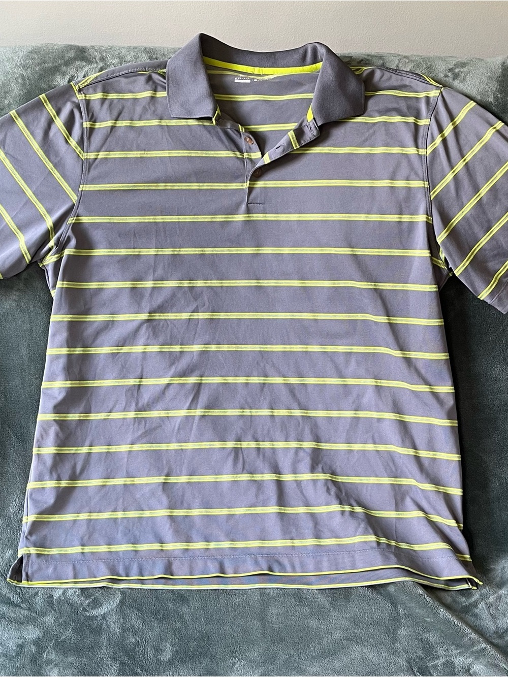 Nike Men's Gray Polo with Neon Yellow Stripes